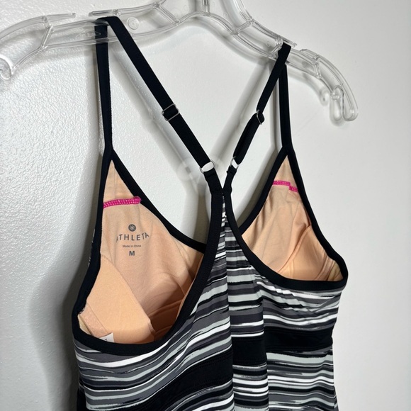 Athleta Shorebreak Black Grey Striped Swim Dress Built in Bra Athletic Sz Medium - Picture 5 of 9
